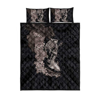 Hawaiian Tropical Plants Turtle and Shark Quilt Bed Set Polynesian Art Tattoo Grayscale Color LT03 - Polynesian Pride