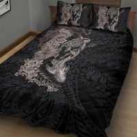 Hawaiian Tropical Plants Turtle and Shark Quilt Bed Set Polynesian Art Tattoo Grayscale Color LT03 - Polynesian Pride