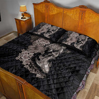 Hawaiian Tropical Plants Turtle and Shark Quilt Bed Set Polynesian Art Tattoo Grayscale Color LT03 - Polynesian Pride