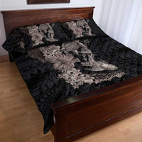 Hawaiian Tropical Plants Turtle and Shark Quilt Bed Set Polynesian Art Tattoo Grayscale Color LT03 - Polynesian Pride