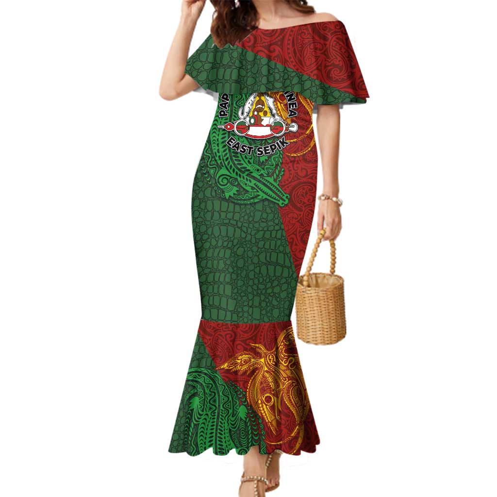 Papua New Guinea East Sepik Province Family Matching Mermaid Dress and Hawaiian Shirt Tribal Crocodile Birds of Paradise Melanesian Tattoo