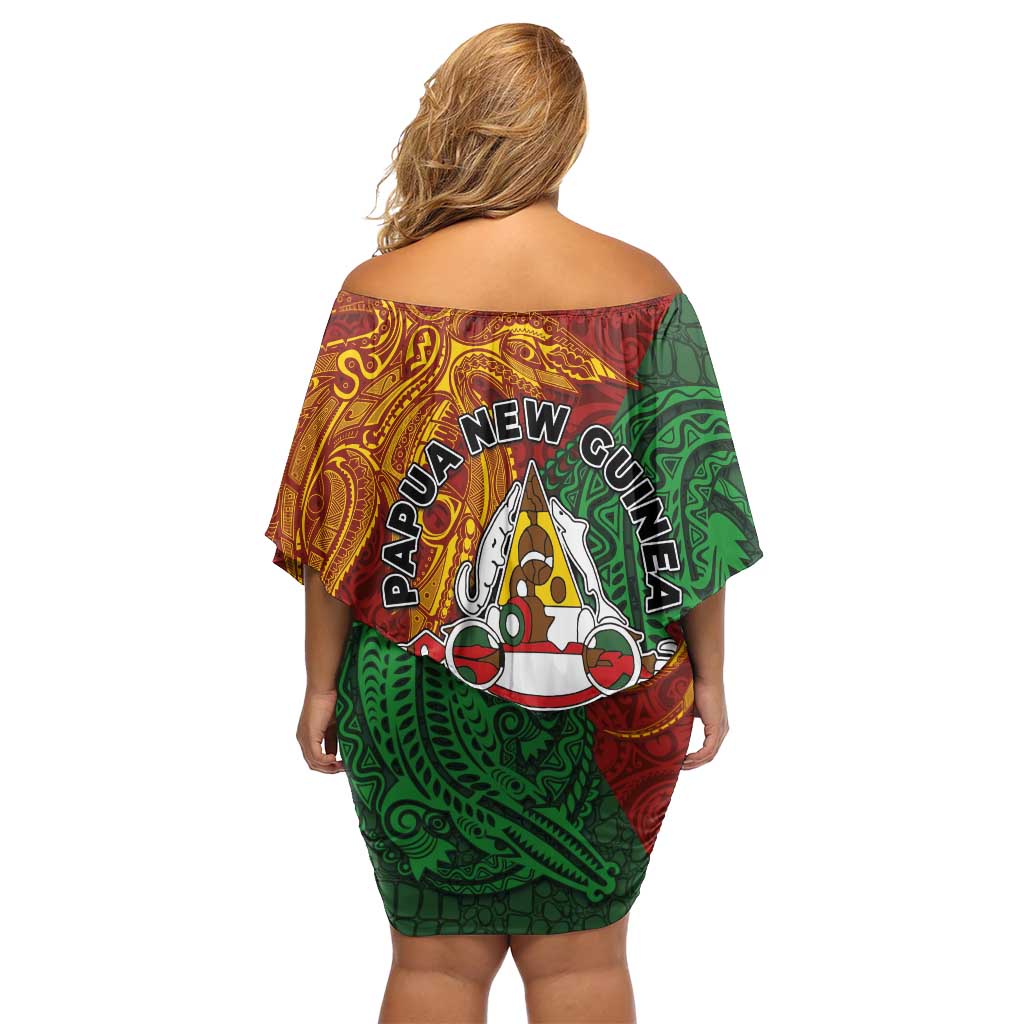 Papua New Guinea East Sepik Province Family Matching Off Shoulder Short Dress and Hawaiian Shirt Tribal Crocodile Birds of Paradise Melanesian Tattoo