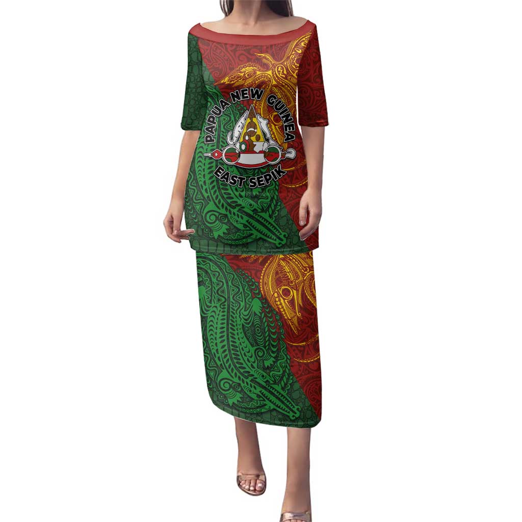 Papua New Guinea East Sepik Province Family Matching Puletasi and Hawaiian Shirt Tribal Crocodile Birds of Paradise Melanesian Tattoo