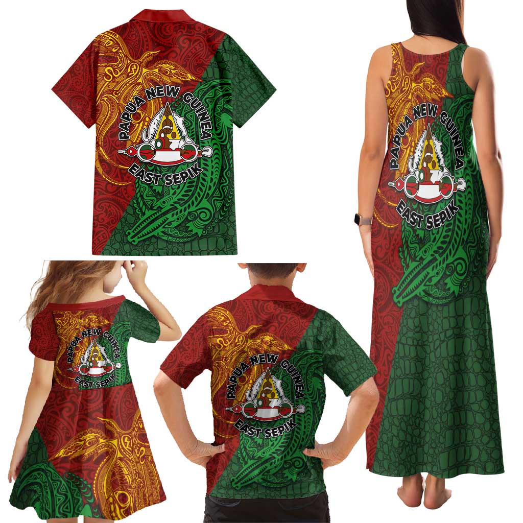 Papua New Guinea East Sepik Province Family Matching Tank Maxi Dress and Hawaiian Shirt Tribal Crocodile Birds of Paradise Melanesian Tattoo