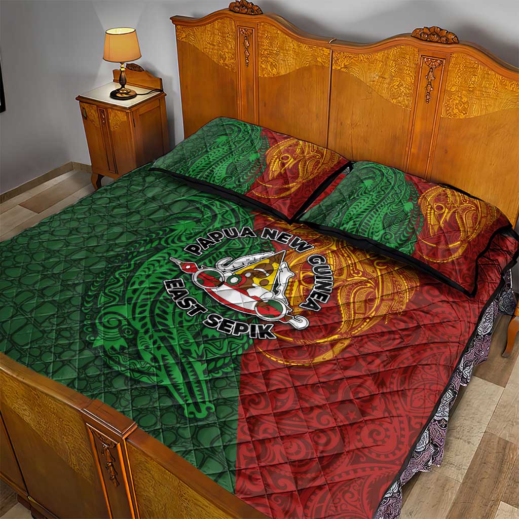 Papua New Guinea East Sepik Province Quilt Bed Set Tribal Crocodile Birds of Paradise Melanesian Tattoo