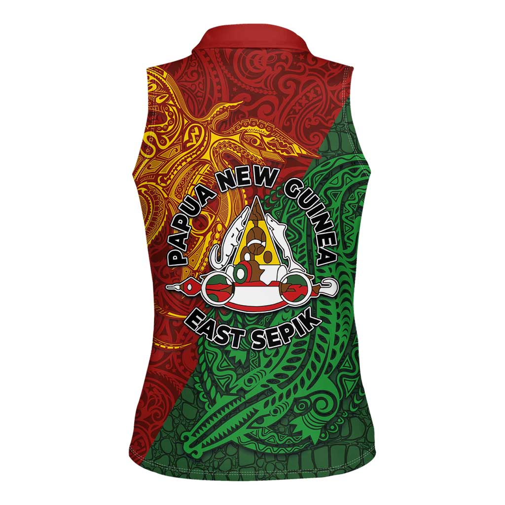 Papua New Guinea East Sepik Province Women Sleeveless Polo Shirt Tribal Crocodile Birds of Paradise Melanesian Tattoo