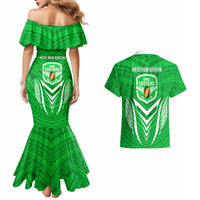 Kimbe Cutters Rugby Couples Matching Mermaid Dress and Hawaiian Shirt Papua New Guinea Polynesian Tattoo Green Version LT03 - Polynesian Pride