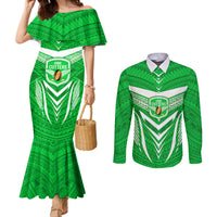 Kimbe Cutters Rugby Couples Matching Mermaid Dress and Long Sleeve Button Shirts Papua New Guinea Polynesian Tattoo Green Version LT03 Green - Polynesian Pride