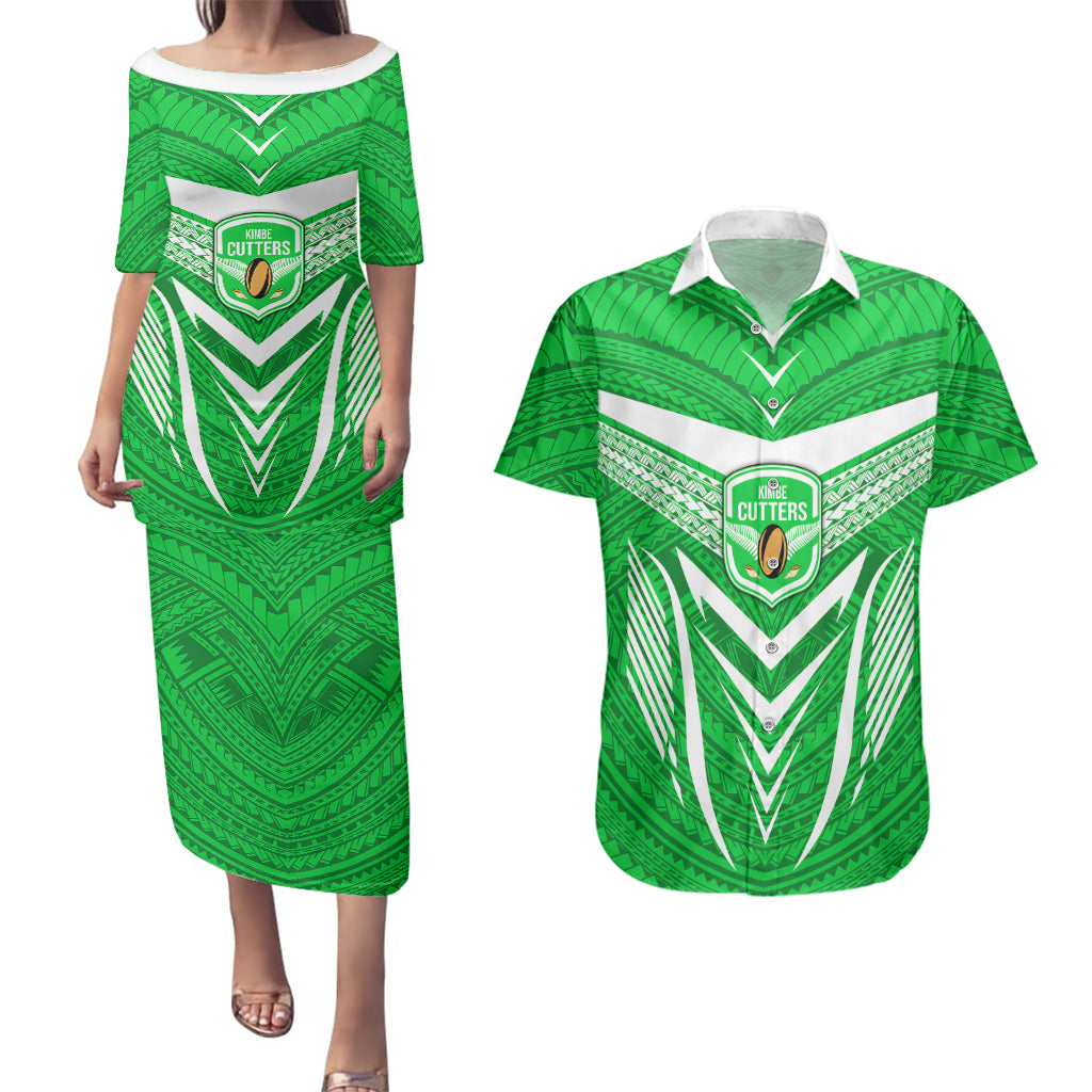 Kimbe Cutters Rugby Couples Matching Puletasi Dress and Hawaiian Shirt Papua New Guinea Polynesian Tattoo Green Version LT03 Green - Polynesian Pride