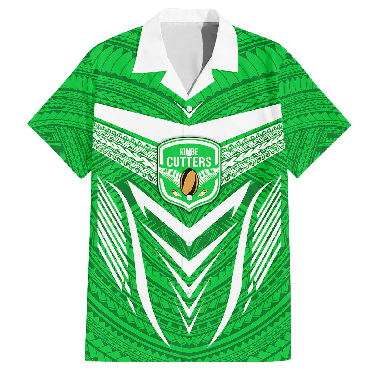 Kimbe Cutters Rugby Family Matching Mermaid Dress and Hawaiian Shirt Papua New Guinea Polynesian Tattoo Green Version LT03 Dad's Shirt - Short Sleeve Green - Polynesian Pride