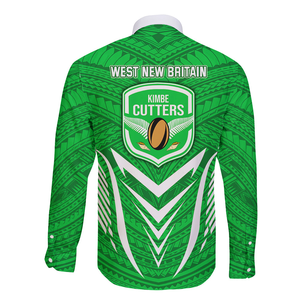 Kimbe Cutters Rugby Long Sleeve Button Shirt Papua New Guinea Polynesian Tattoo Green Version LT03 - Polynesian Pride