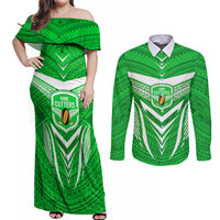 Custom Kimbe Cutters Rugby Couples Matching Off Shoulder Maxi Dress and Long Sleeve Button Shirts Papua New Guinea Polynesian Tattoo Green Version LT03 Green - Polynesian Pride