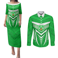 Custom Kimbe Cutters Rugby Couples Matching Puletasi Dress and Long Sleeve Button Shirts Papua New Guinea Polynesian Tattoo Green Version LT03 Green - Polynesian Pride