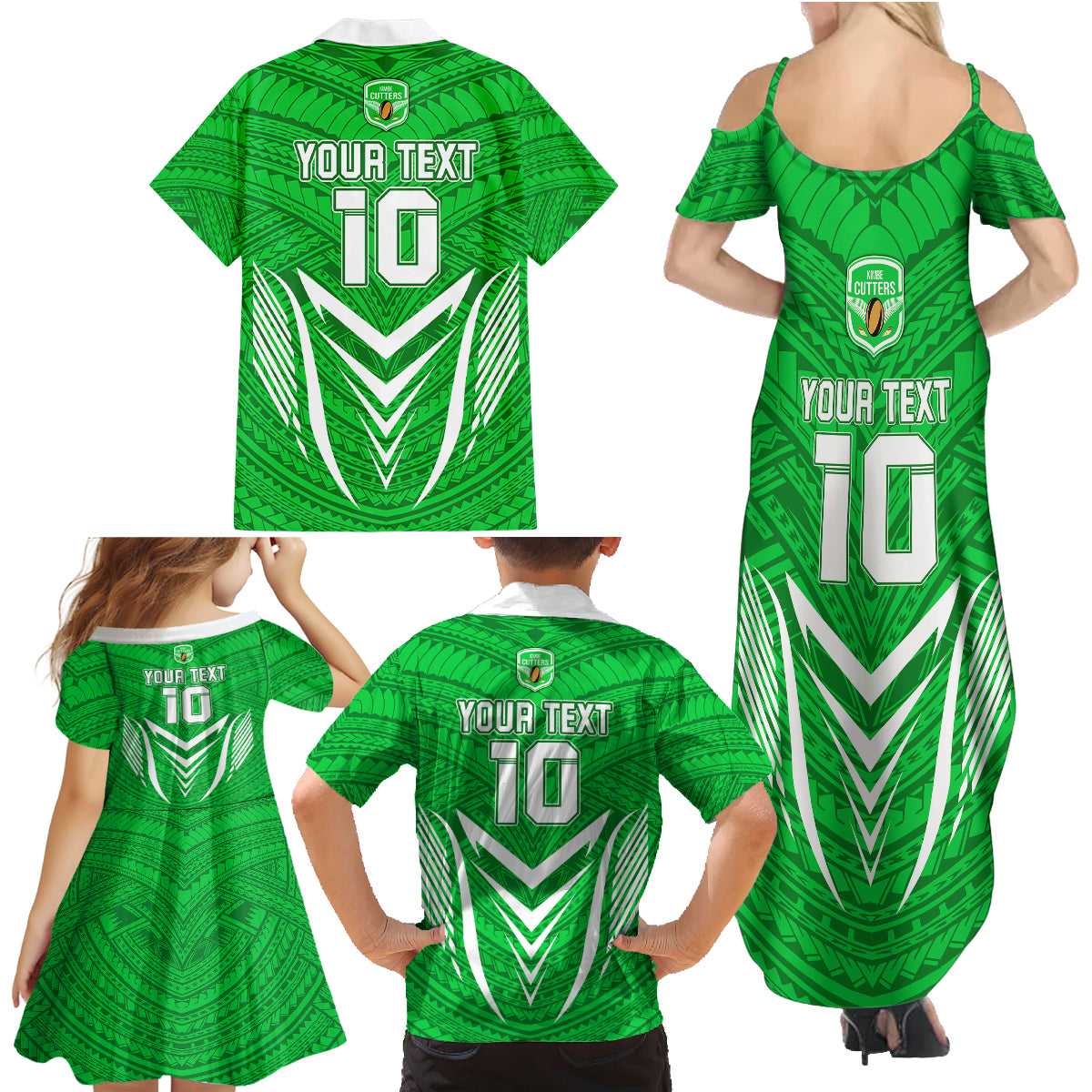 Custom Kimbe Cutters Rugby Family Matching Summer Maxi Dress and Hawaiian Shirt Papua New Guinea Polynesian Tattoo Green Version LT03 - Polynesian Pride