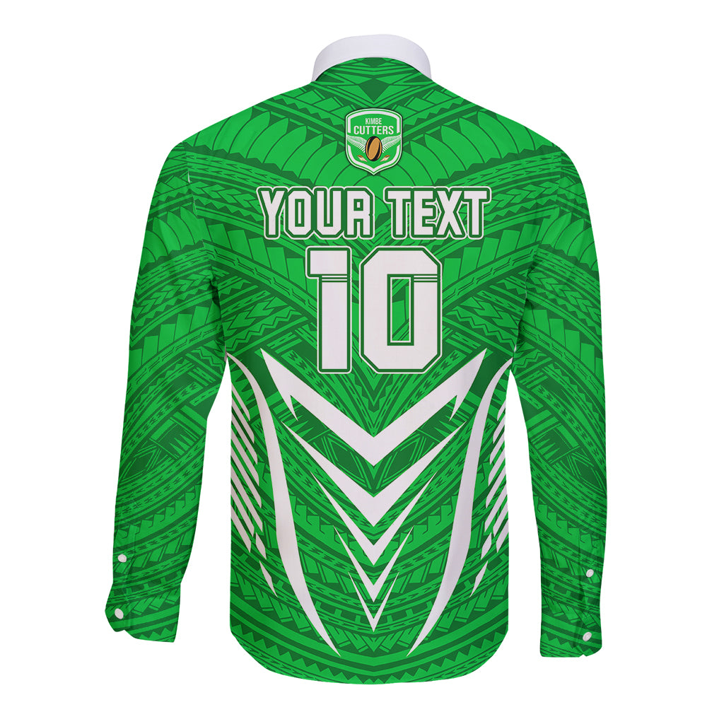 Custom Kimbe Cutters Rugby Long Sleeve Button Shirt Papua New Guinea Polynesian Tattoo Green Version LT03 - Polynesian Pride
