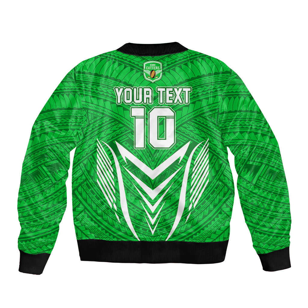 Custom Kimbe Cutters Rugby Sleeve Zip Bomber Jacket Papua New Guinea Polynesian Tattoo Green Version LT03 - Polynesian Pride