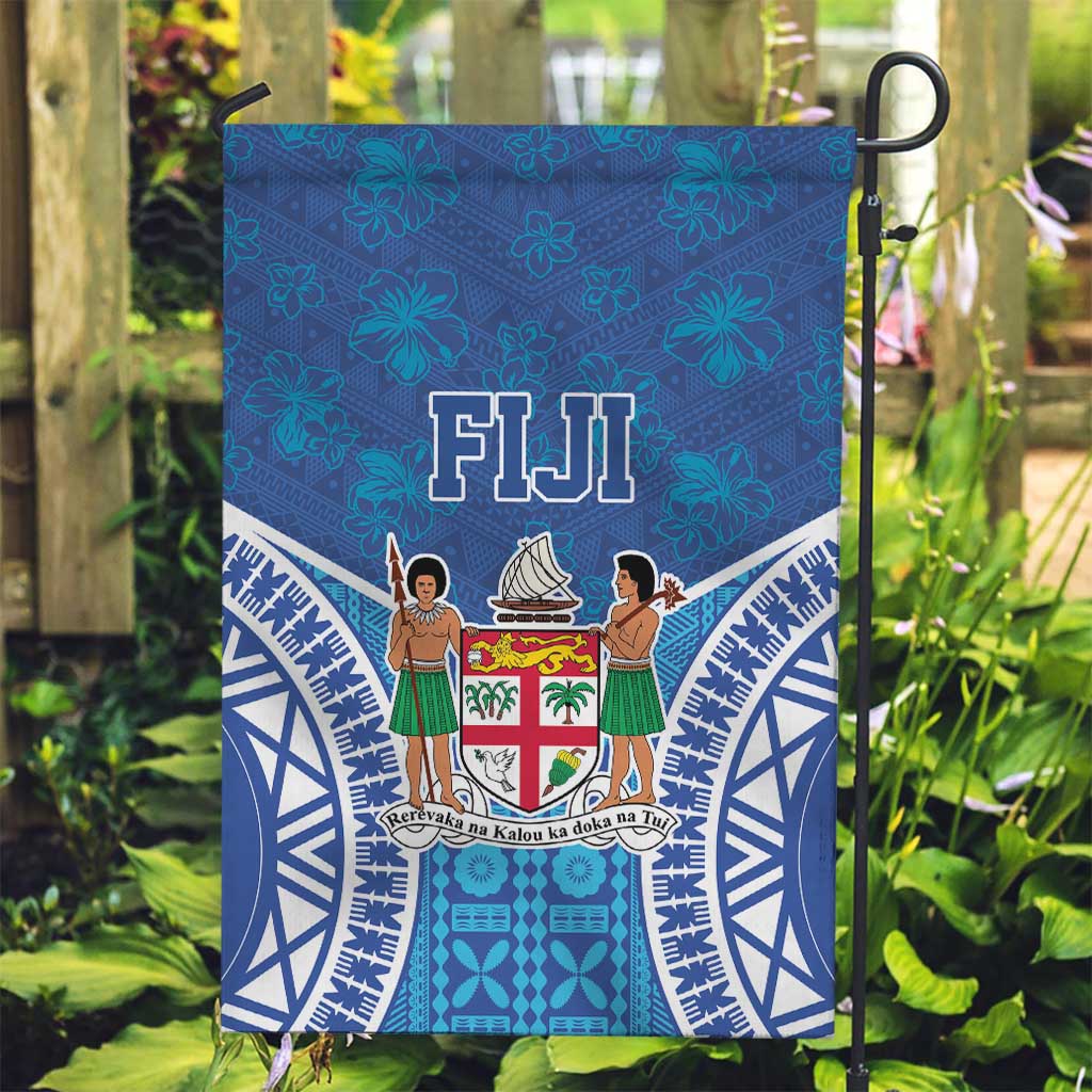 Fiji Day Garden Flag Fijian Masi Tribal Hibiscus Tattoo and Tapa Pattern