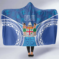 Fiji Day Hooded Blanket Fijian Masi Tribal Hibiscus Tattoo and Tapa Pattern LT03 One Size Blue - Polynesian Pride