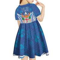 Fiji Day Kid Short Sleeve Dress Fijian Masi Tribal Hibiscus Tattoo and Tapa Pattern