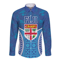 Fiji Day Long Sleeve Button Shirt Fijian Masi Tribal Hibiscus Tattoo and Tapa Pattern