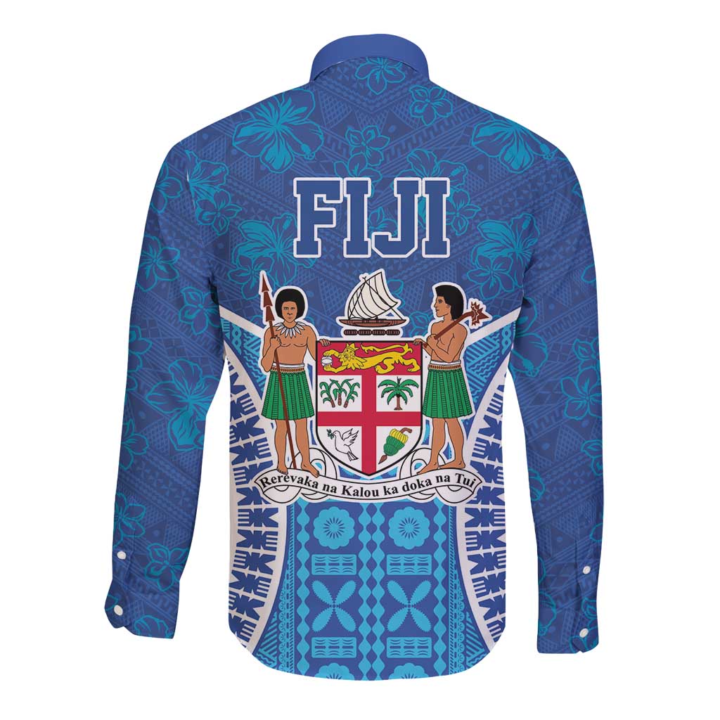 Fiji Day Long Sleeve Button Shirt Fijian Masi Tribal Hibiscus Tattoo and Tapa Pattern