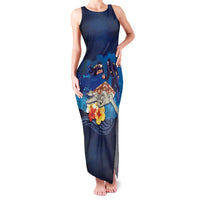 Polynesian Scuba Diving Family Matching Tank Maxi Dress and Hawaiian Shirt Honu with Hibiscus and Plumeria Flower and Tapa Tribal Pattern