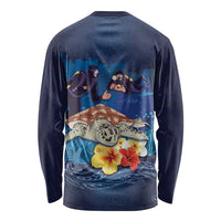 Polynesian Scuba Diving Long Sleeve Shirt Honu with Hibiscus and Plumeria Flower and Tapa Tribal Pattern