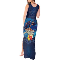 Polynesian Scuba Diving Tank Maxi Dress Honu with Hibiscus and Plumeria Flower and Tapa Tribal Pattern