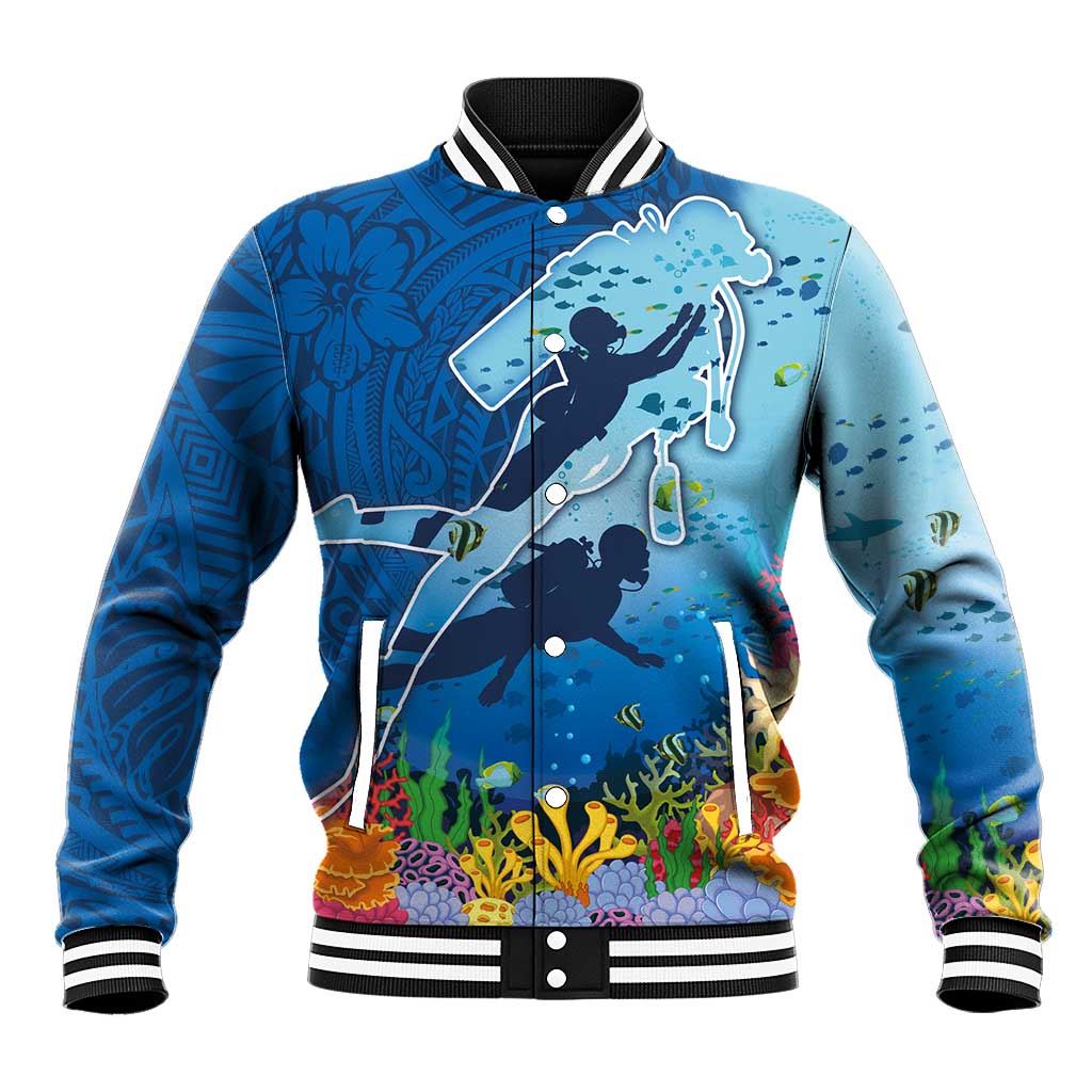 Polynesian Scuba Diving Baseball Jacket Beauty Corals with Underwater and Polynesian Pattern