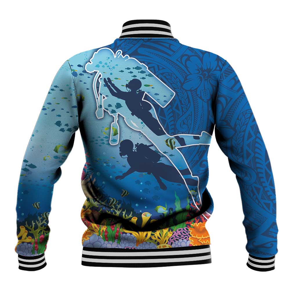 Polynesian Scuba Diving Baseball Jacket Beauty Corals with Underwater and Polynesian Pattern