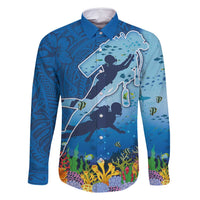 Polynesian Scuba Diving Family Matching Off Shoulder Maxi Dress and Hawaiian Shirt Beauty Corals with Underwater and Polynesian Pattern