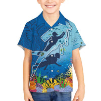 Polynesian Scuba Diving Family Matching Off Shoulder Short Dress and Hawaiian Shirt Beauty Corals with Underwater and Polynesian Pattern