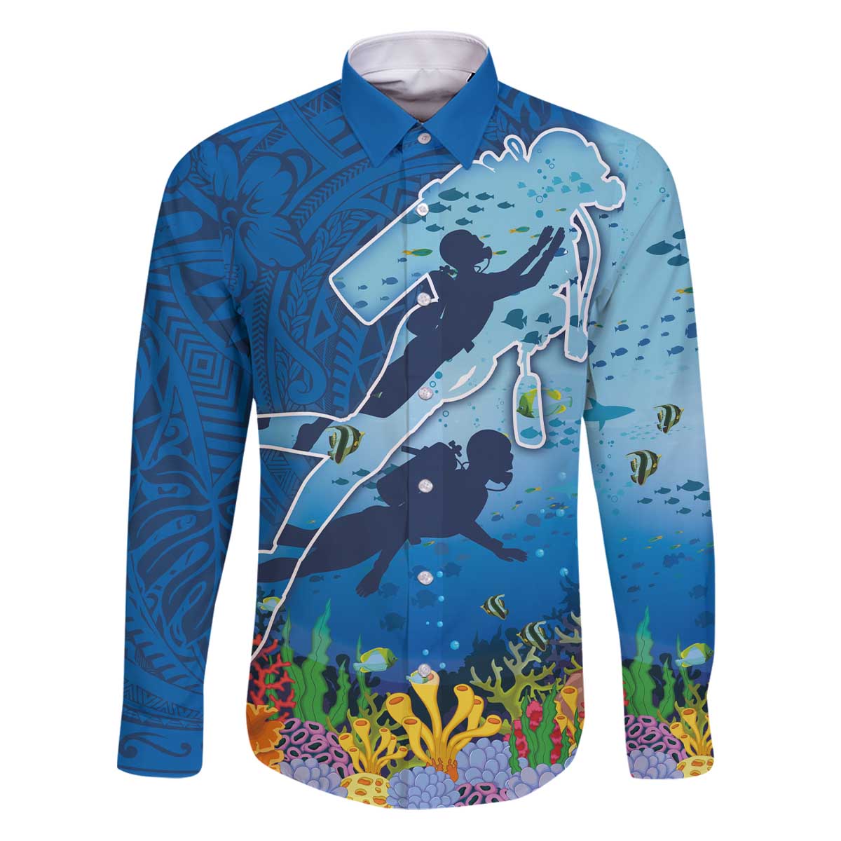 Polynesian Scuba Diving Family Matching Puletasi and Hawaiian Shirt Beauty Corals with Underwater and Polynesian Pattern
