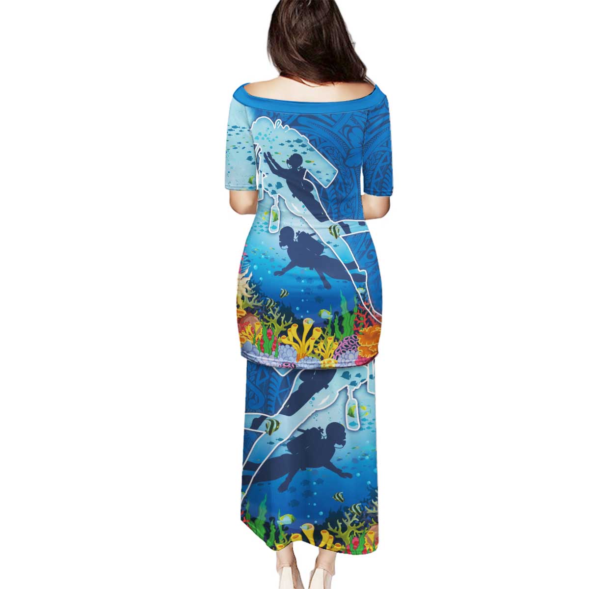 Polynesian Scuba Diving Family Matching Puletasi and Hawaiian Shirt Beauty Corals with Underwater and Polynesian Pattern