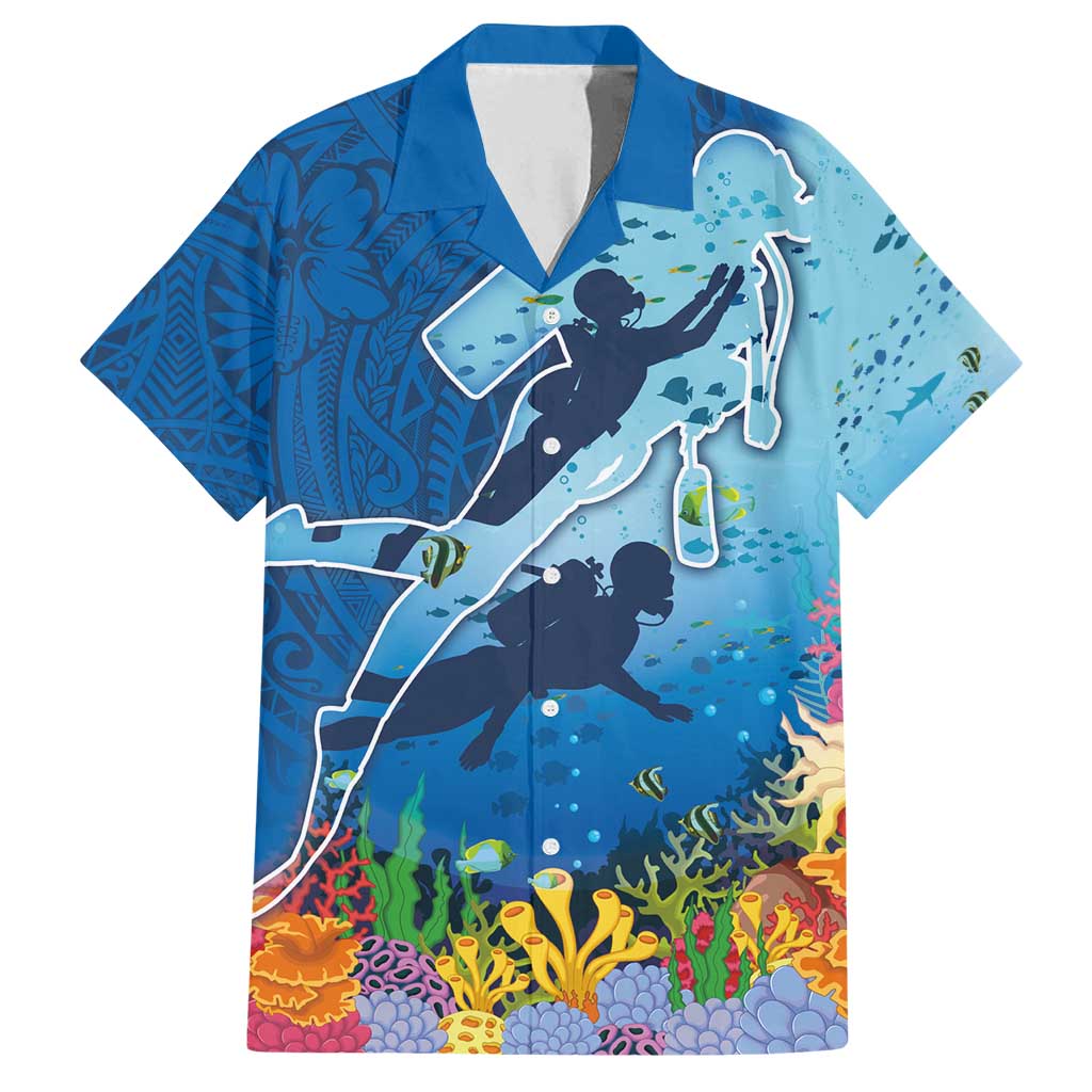 Polynesian Scuba Diving Family Matching Tank Maxi Dress and Hawaiian Shirt Beauty Corals with Underwater and Polynesian Pattern