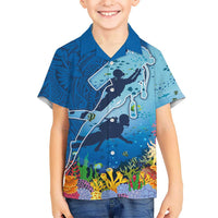 Polynesian Scuba Diving Kid Hawaiian Shirt Beauty Corals with Underwater and Polynesian Pattern LT03 Kid Blue - Polynesian Pride
