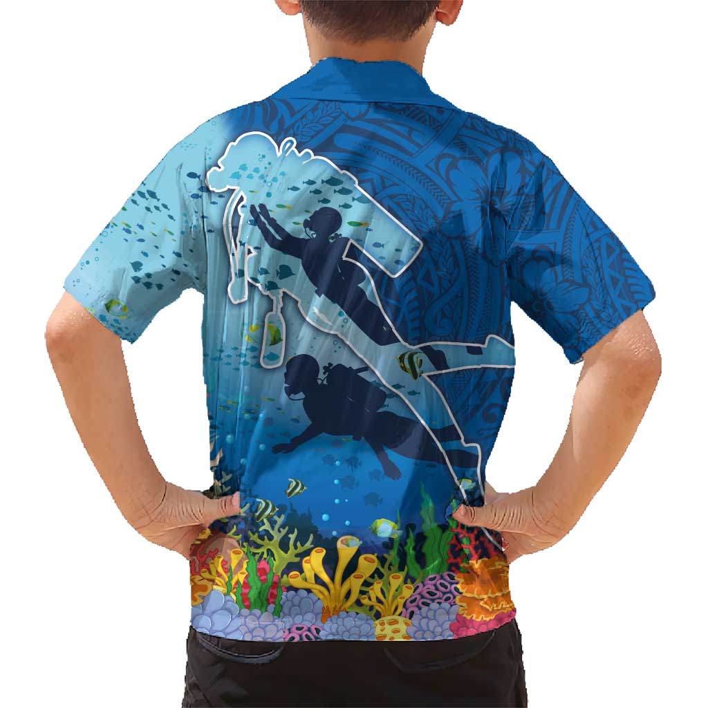 Polynesian Scuba Diving Kid Hawaiian Shirt Beauty Corals with Underwater and Polynesian Pattern LT03 - Polynesian Pride