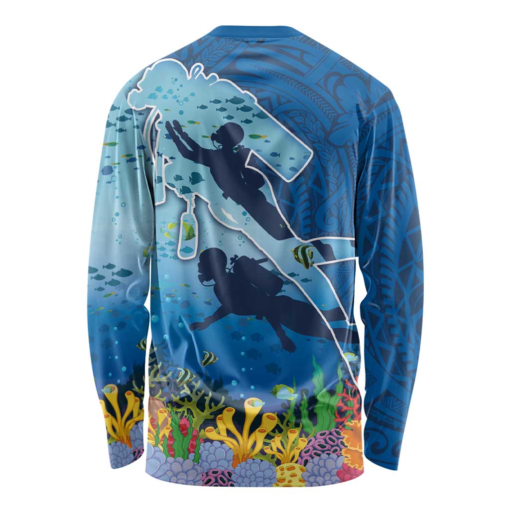 Polynesian Scuba Diving Long Sleeve Shirt Beauty Corals with Underwater and Polynesian Pattern