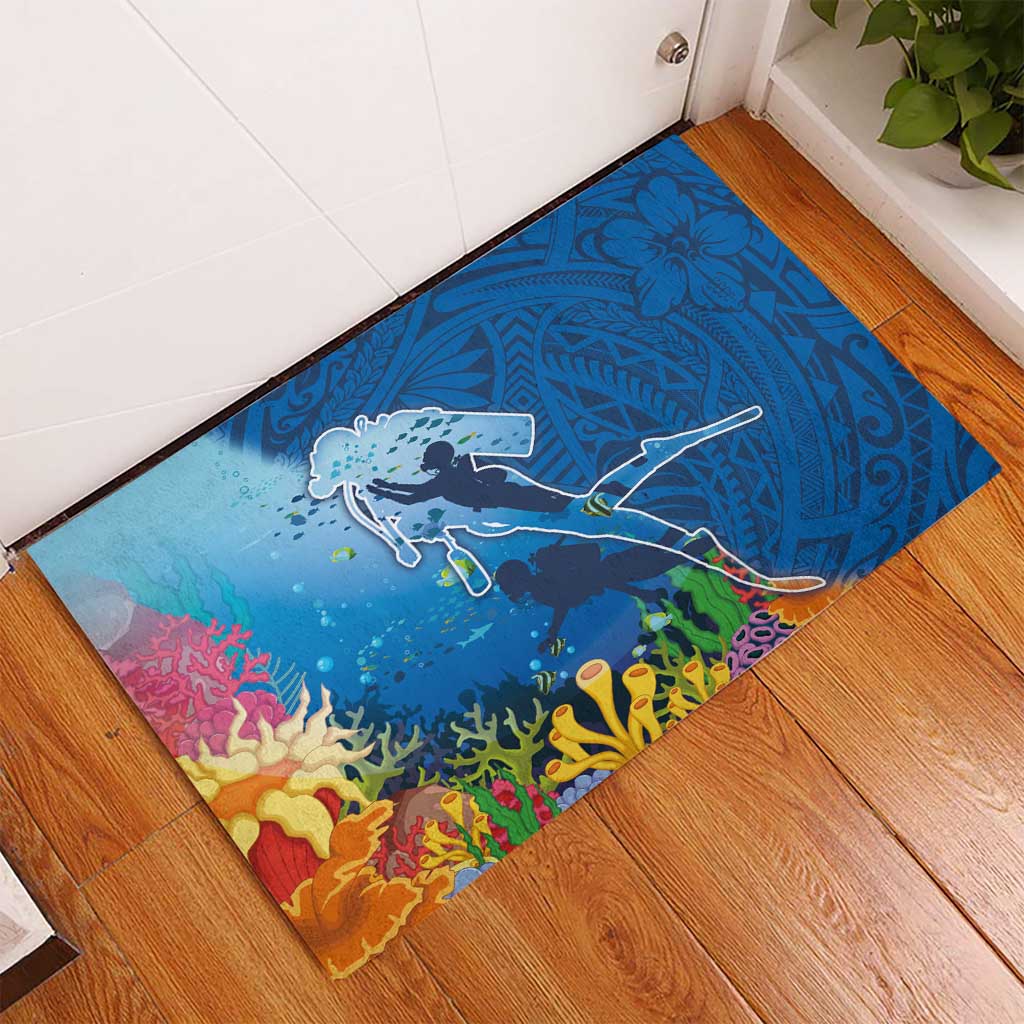 Polynesian Scuba Diving Rubber Doormat Beauty Corals with Underwater and Polynesian Pattern