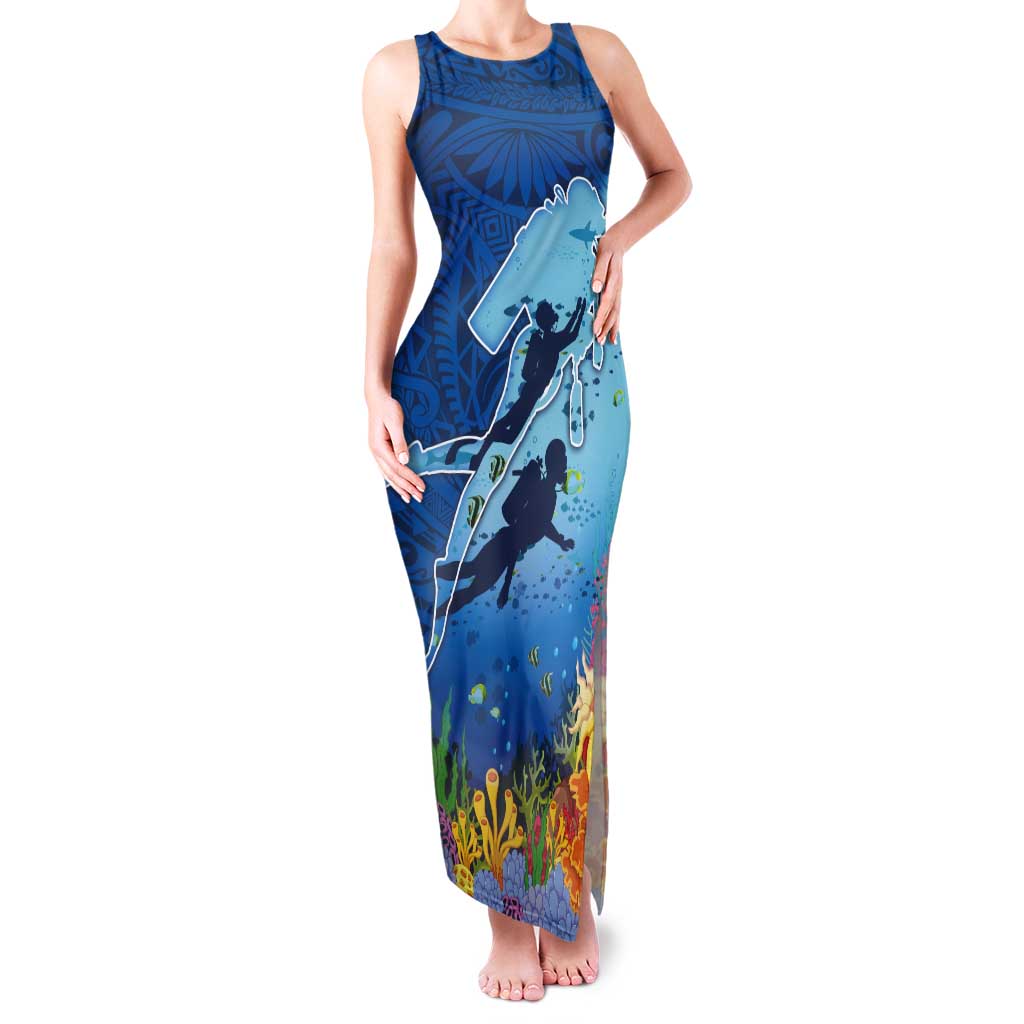 Polynesian Scuba Diving Tank Maxi Dress Beauty Corals with Underwater and Polynesian Pattern