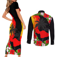 Hawaii Maui Island Couples Matching Short Sleeve Bodycon Dress and Long Sleeve Button Shirts Maui Map With Tropical Forest Sunset Vibe LT03 - Polynesian Pride