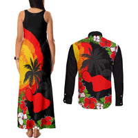 Hawaii Maui Island Couples Matching Tank Maxi Dress and Long Sleeve Button Shirts Maui Map With Tropical Forest Sunset Vibe LT03 - Polynesian Pride