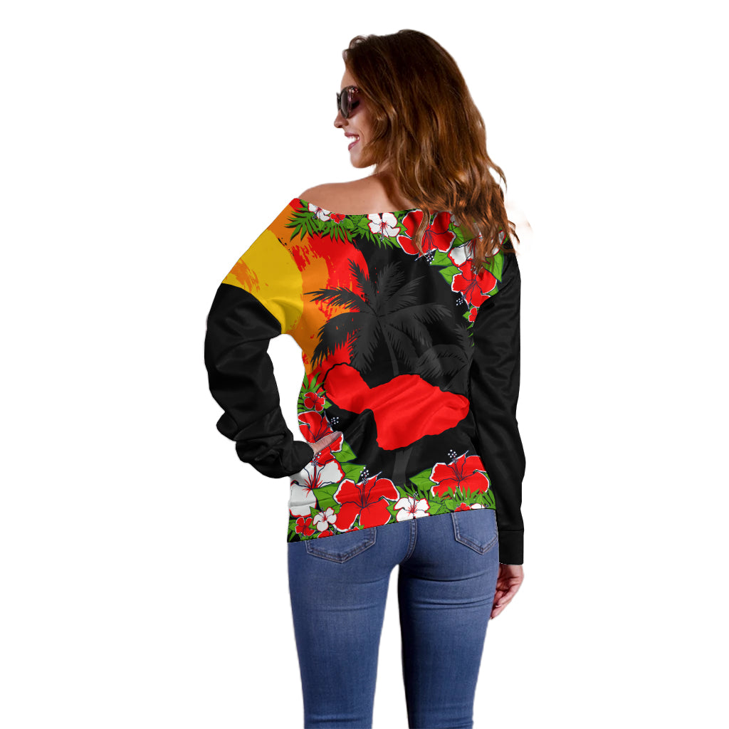 Hawaii Maui Island Off Shoulder Sweater Maui Map With Tropical Forest Sunset Vibe LT03 - Polynesian Pride