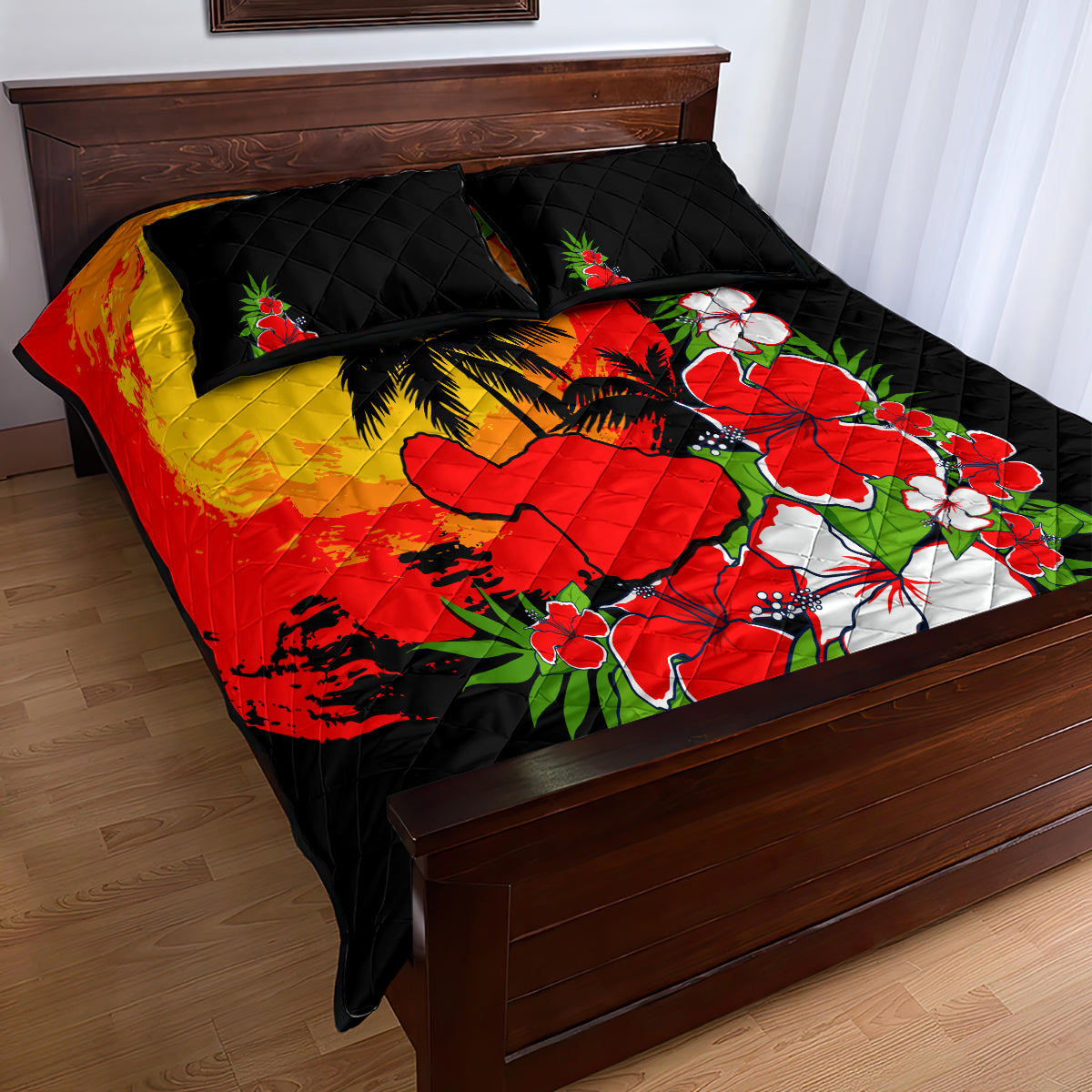 Hawaii Maui Island Quilt Bed Set Maui Map With Tropical Forest Sunset Vibe LT03 - Polynesian Pride