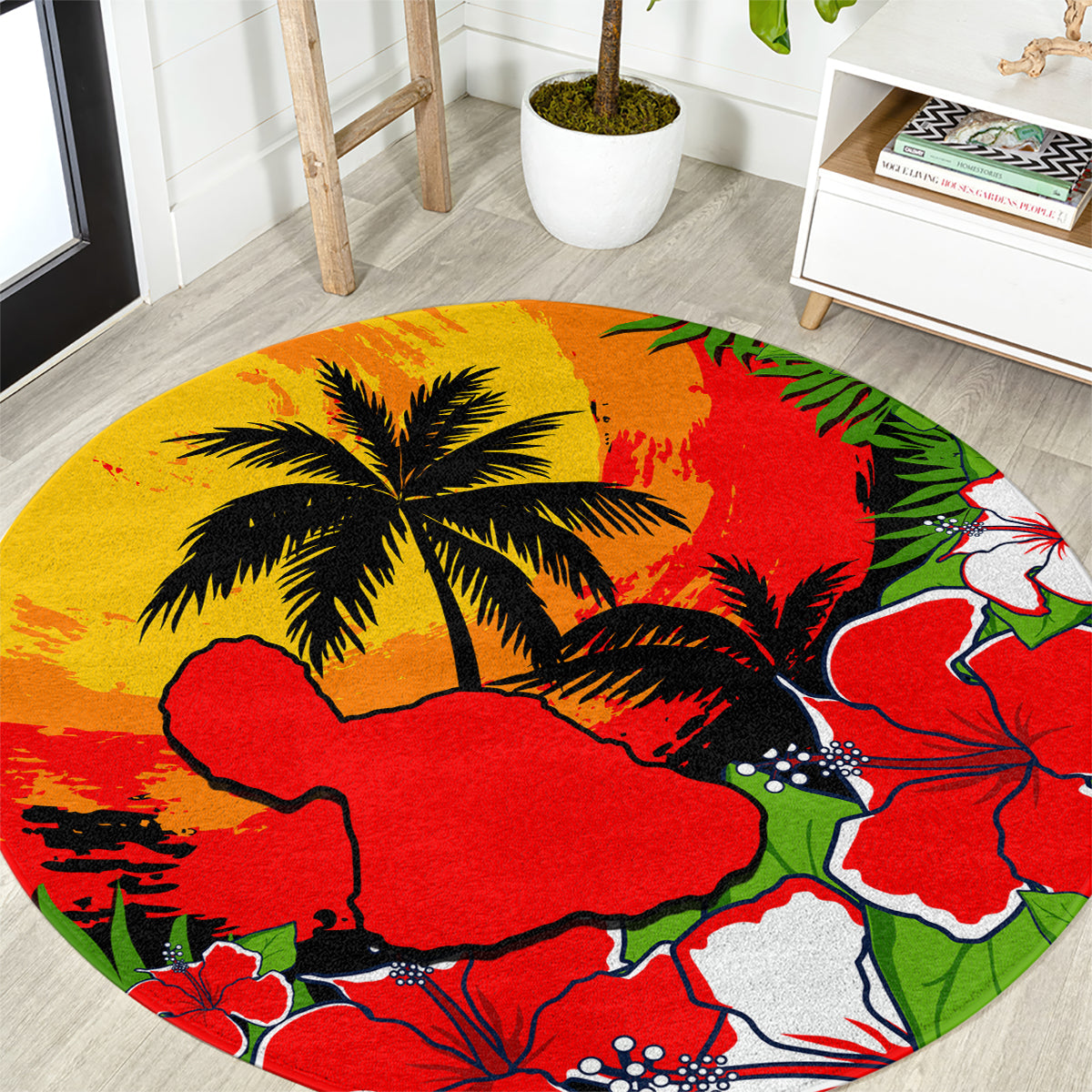 Hawaii Maui Island Round Carpet Maui Map With Tropical Forest Sunset Vibe LT03 Black - Polynesian Pride