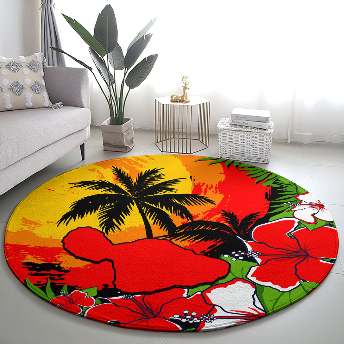 Hawaii Maui Island Round Carpet Maui Map With Tropical Forest Sunset Vibe LT03 - Polynesian Pride