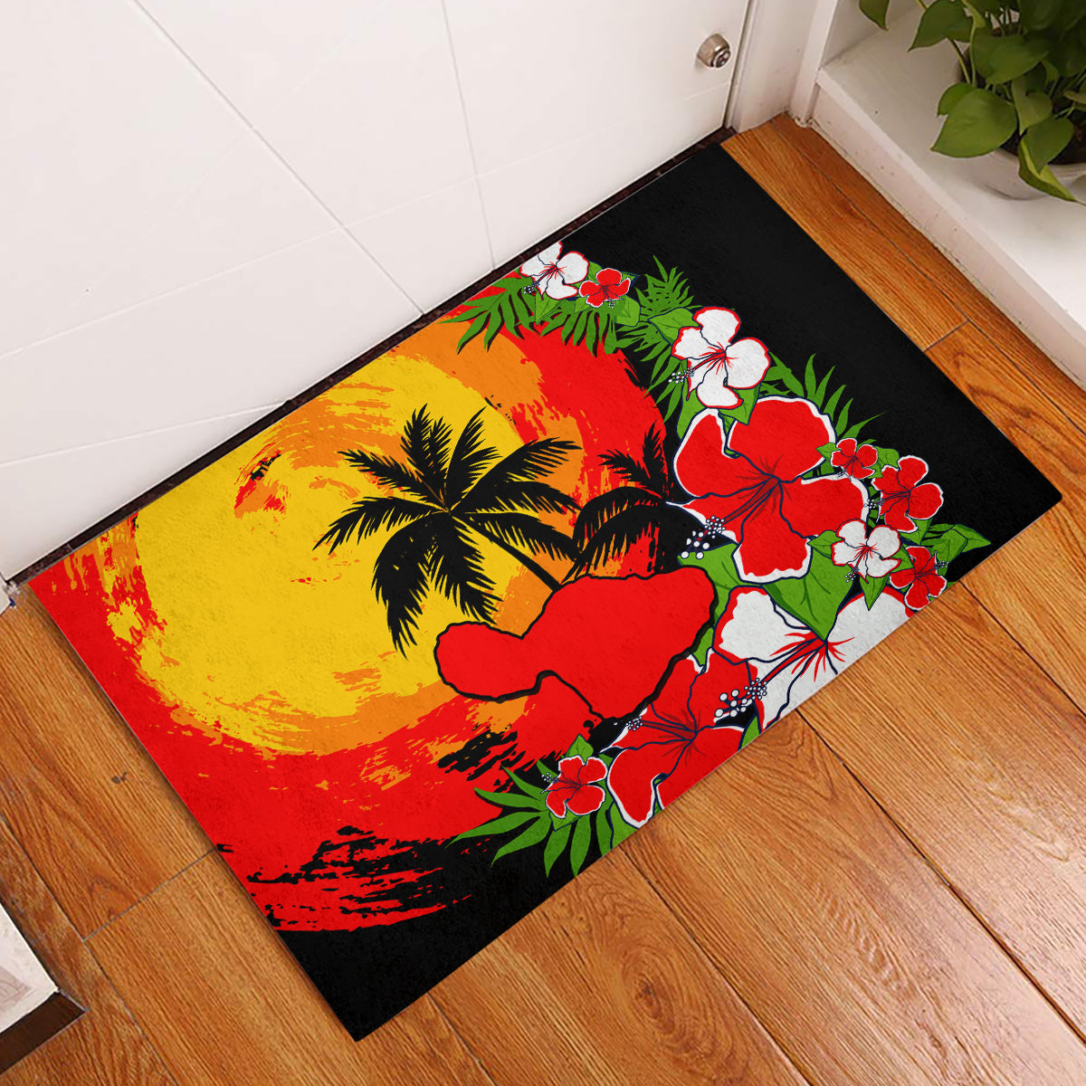 Hawaii Maui Island Rubber Doormat Maui Map With Tropical Forest Sunset Vibe LT03 Black - Polynesian Pride