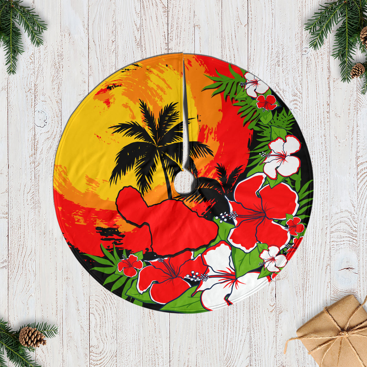 Hawaii Maui Island Tree Skirt Maui Map With Tropical Forest Sunset Vibe LT03 Black - Polynesian Pride