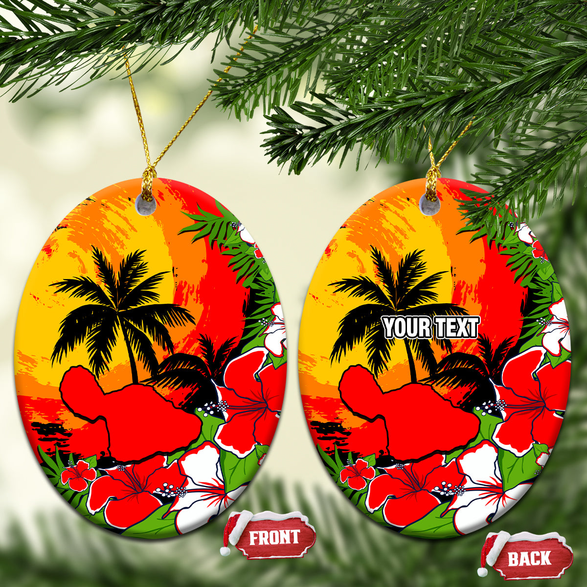 Custom Hawaii Maui Island Ceramic Ornament Maui Map With Tropical Forest Sunset Vibe LT03 - Polynesian Pride