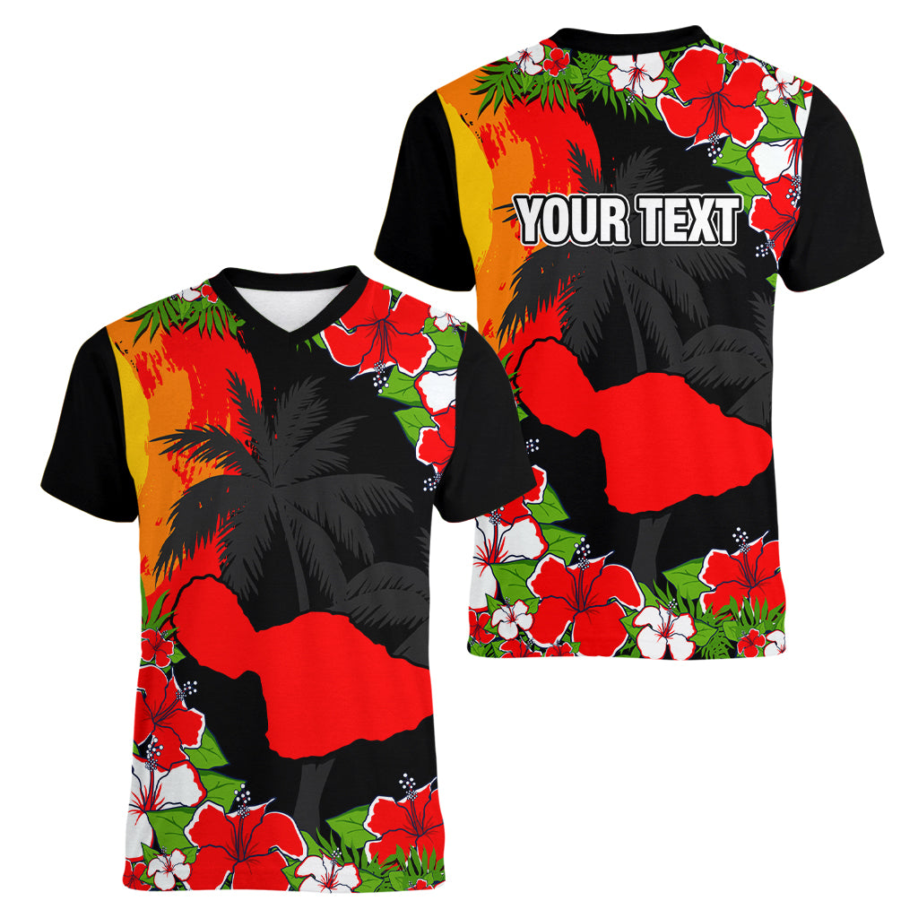Custom Hawaii Maui Island Women V Neck T Shirt Maui Map With Tropical Forest Sunset Vibe LT03 - Polynesian Pride